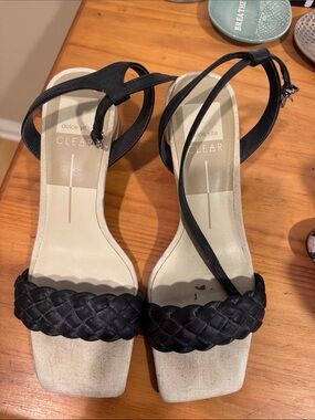 Dolce Vita Black Braided-Strap Square-Toe Heels